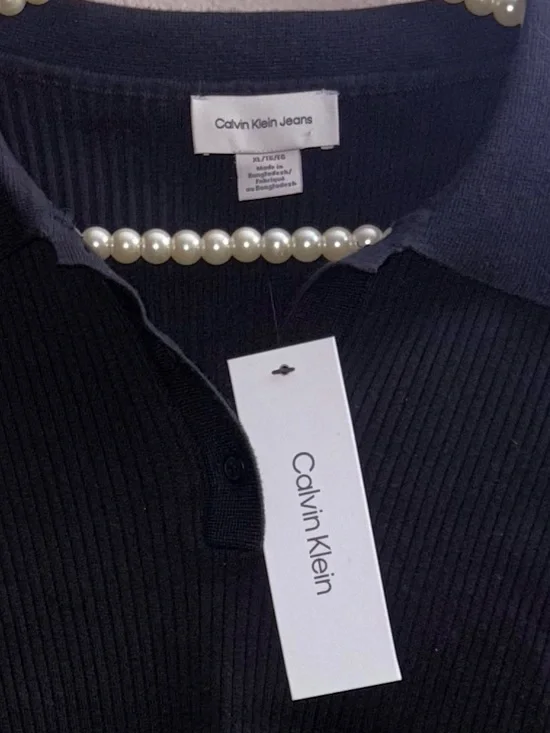 Calvin Klein Jeans - Black Ribbed Short Sleeve Polo NWT - Picture 5 of 9